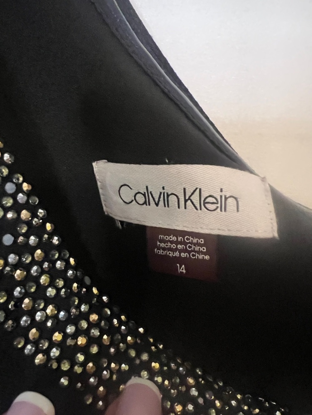 Calvin Klein Black One-Shoulder Maxi Jumpsuit with Rhinestone Trim - Picture 3 of 3